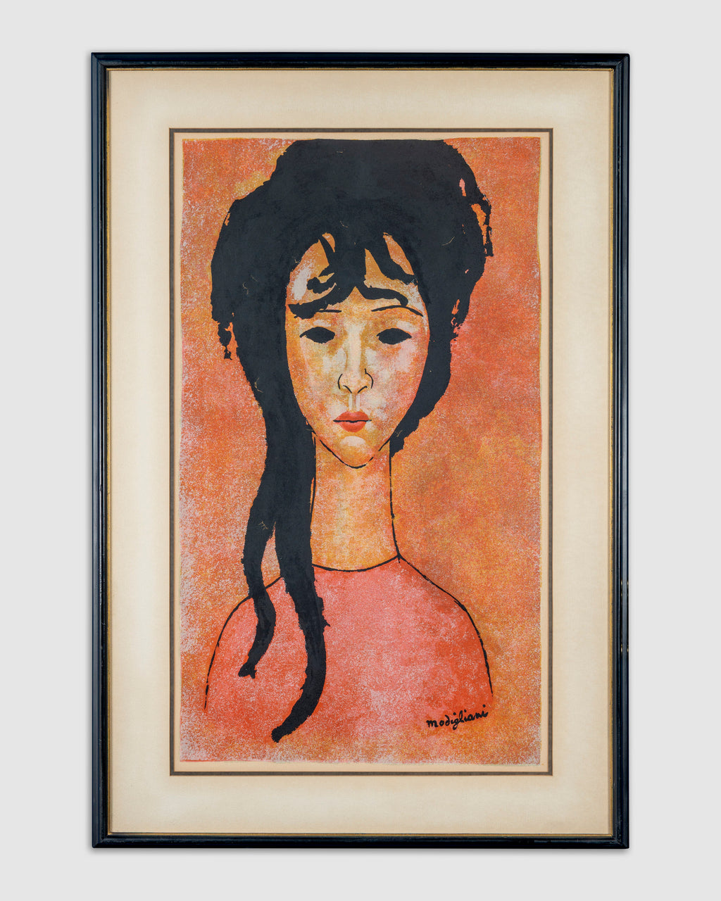 Vintage Italian Modern Cubism, Woman Portrait Lithograph Artist Amedeo Modiglian