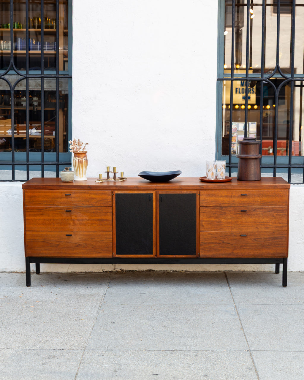 Mid-Century Jack Cartwright for Founders 9 Drawer Dresser with Black Leather Det