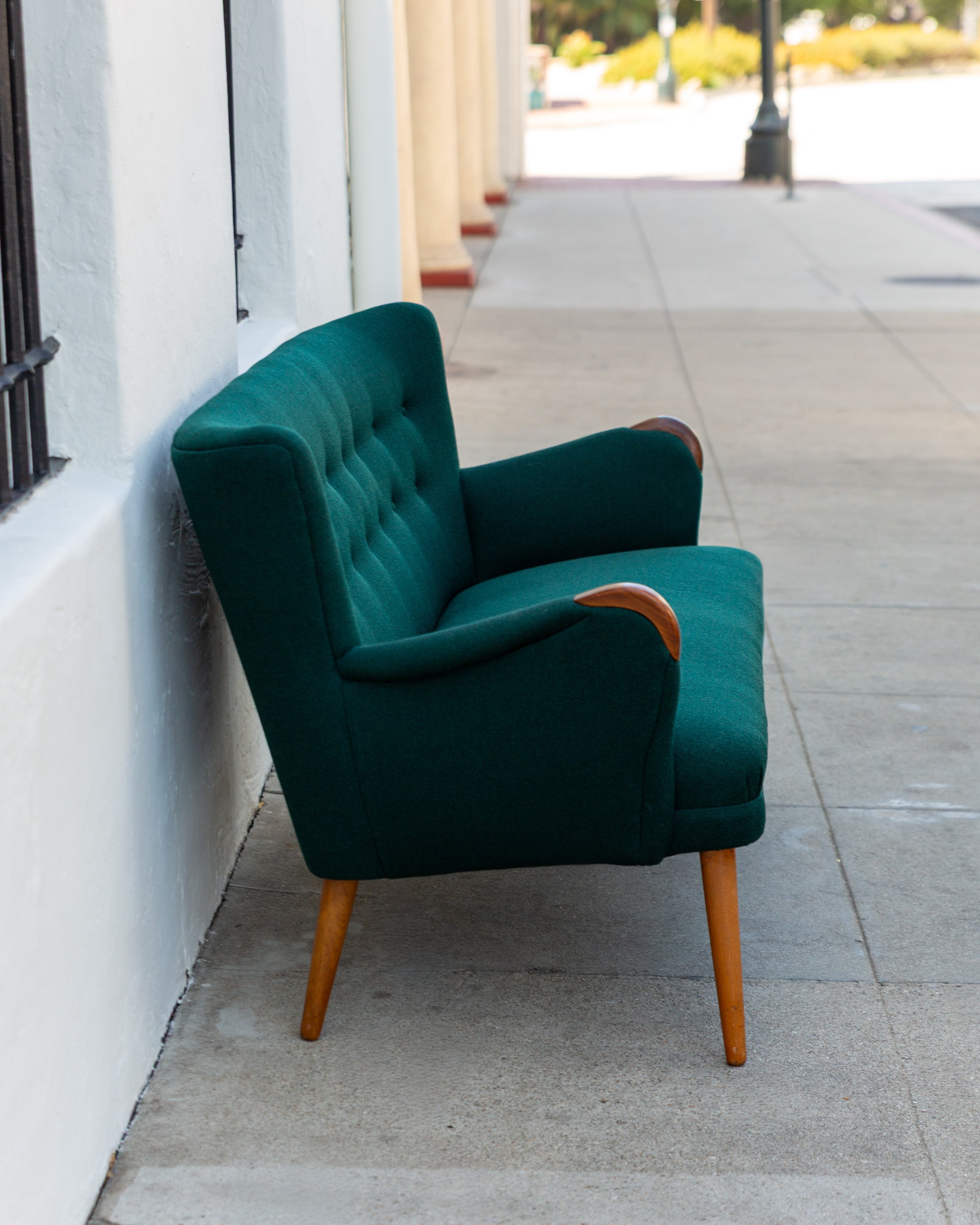 Danish Modern Love seat, Newly Reupholstered by Raf Simons