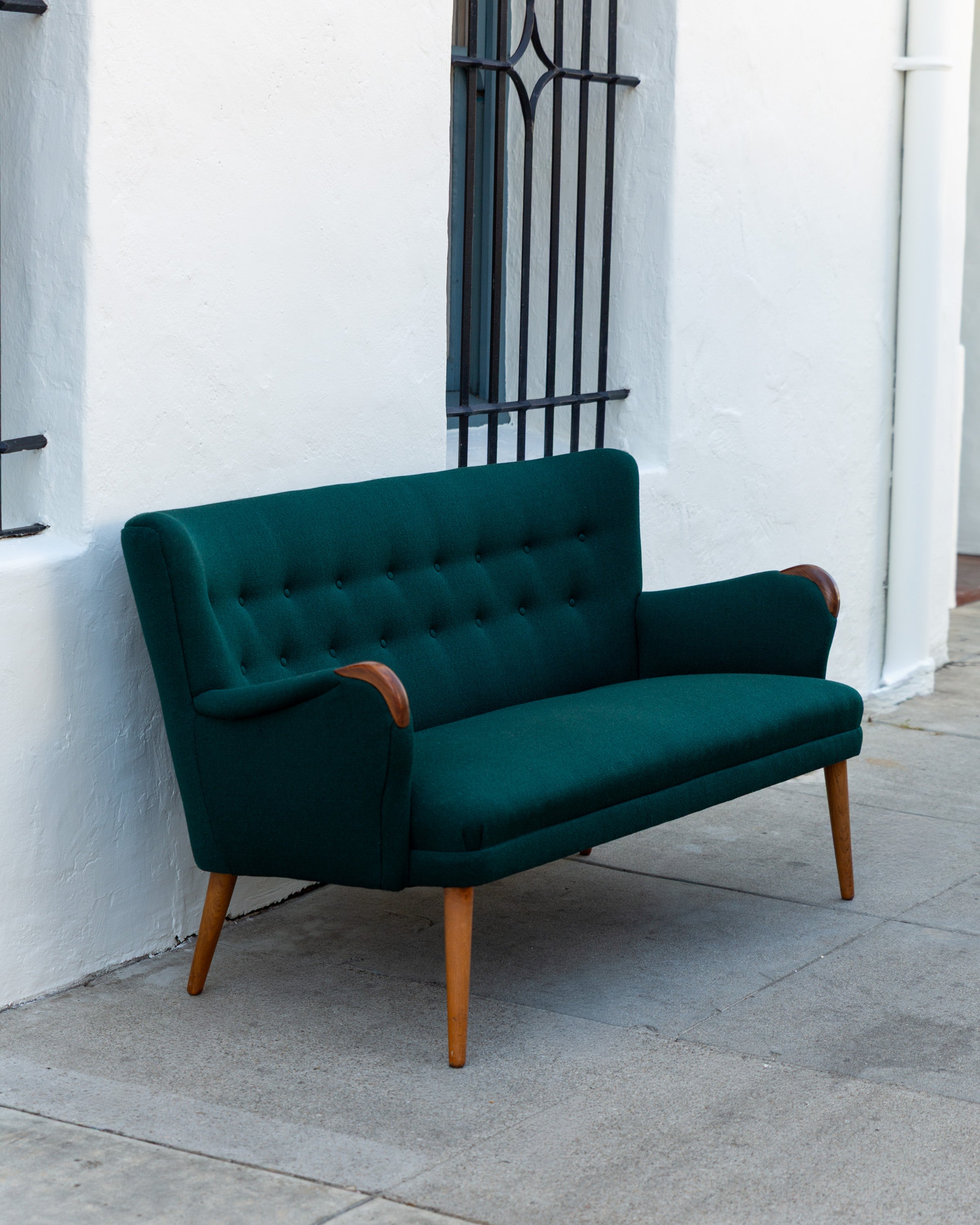 Danish Modern Love seat, Newly Reupholstered by Raf Simons