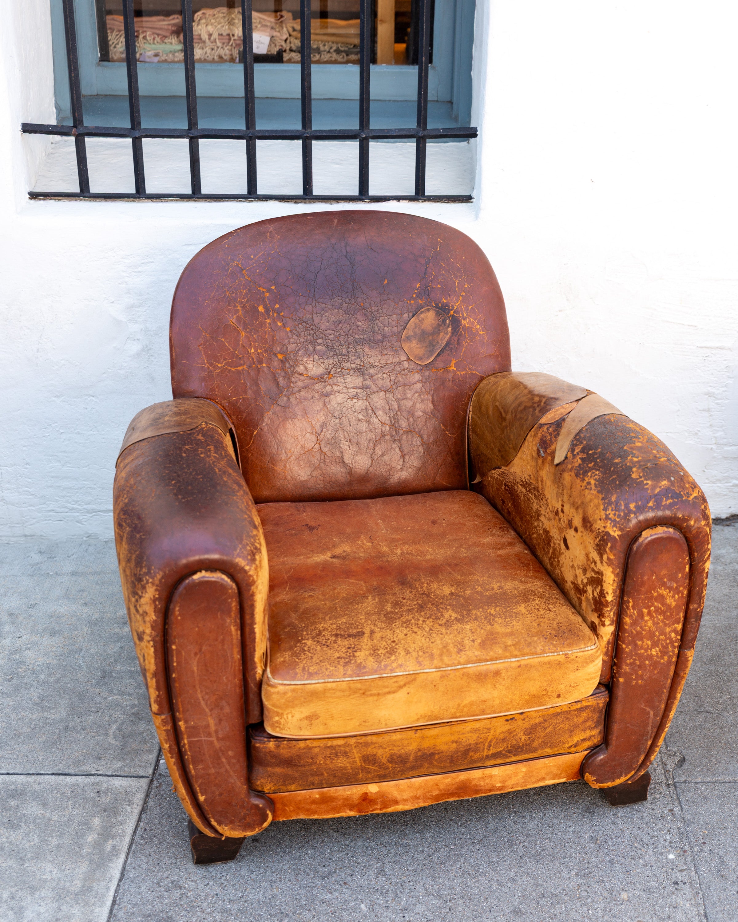 Pair of 1920's French Club Chairs with Leather Patches