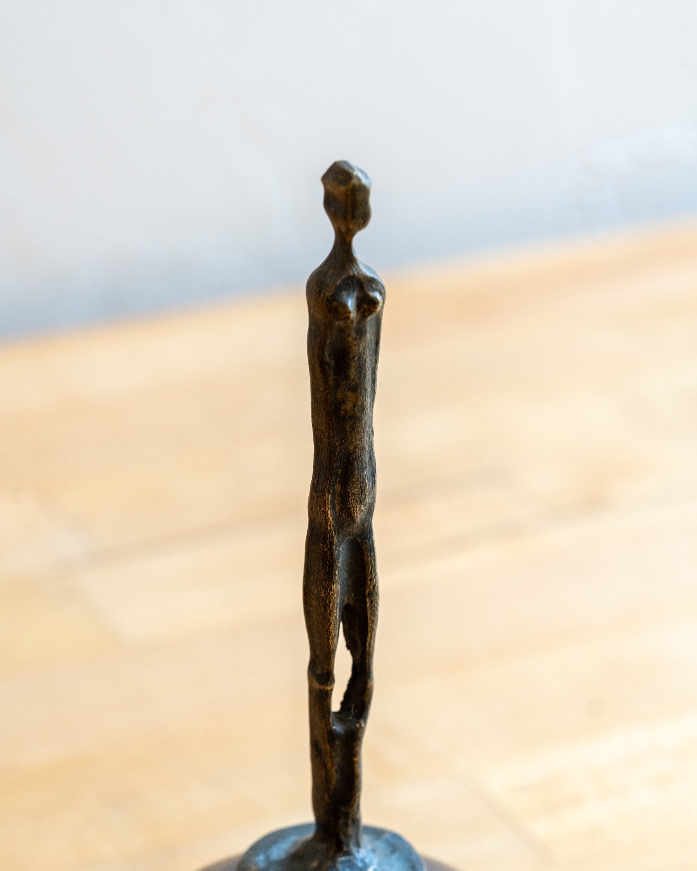 Vintage Cast Brass Brutalist Sculpture of Woman on Brass and Wood Base