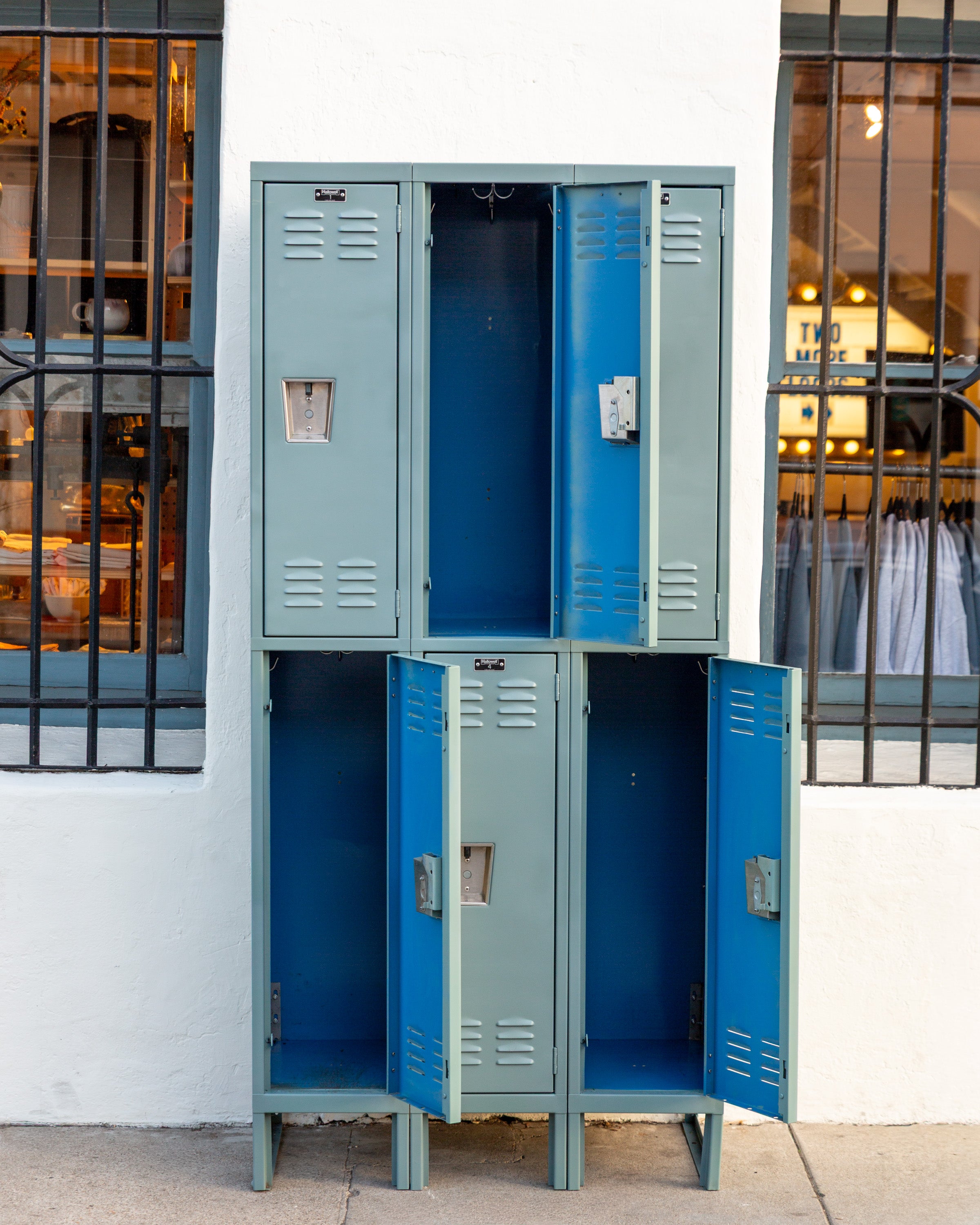 Bank of 6 Vintage Sage Colored Lockers