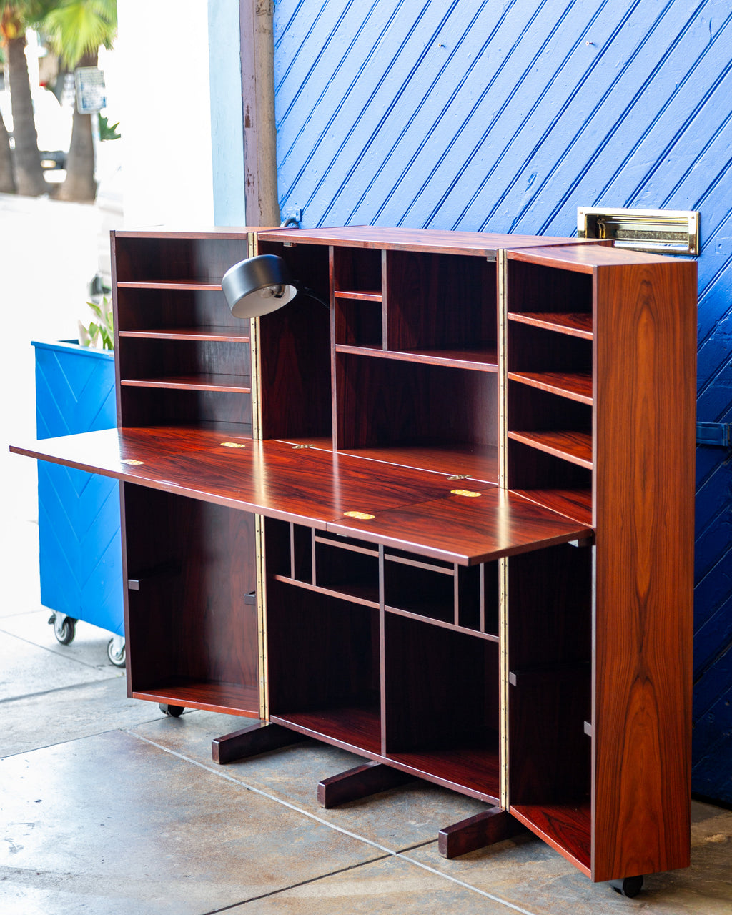 Rosewood Magic Box Folding Desk by Neils Erik Glasdam Jensen with Working Light