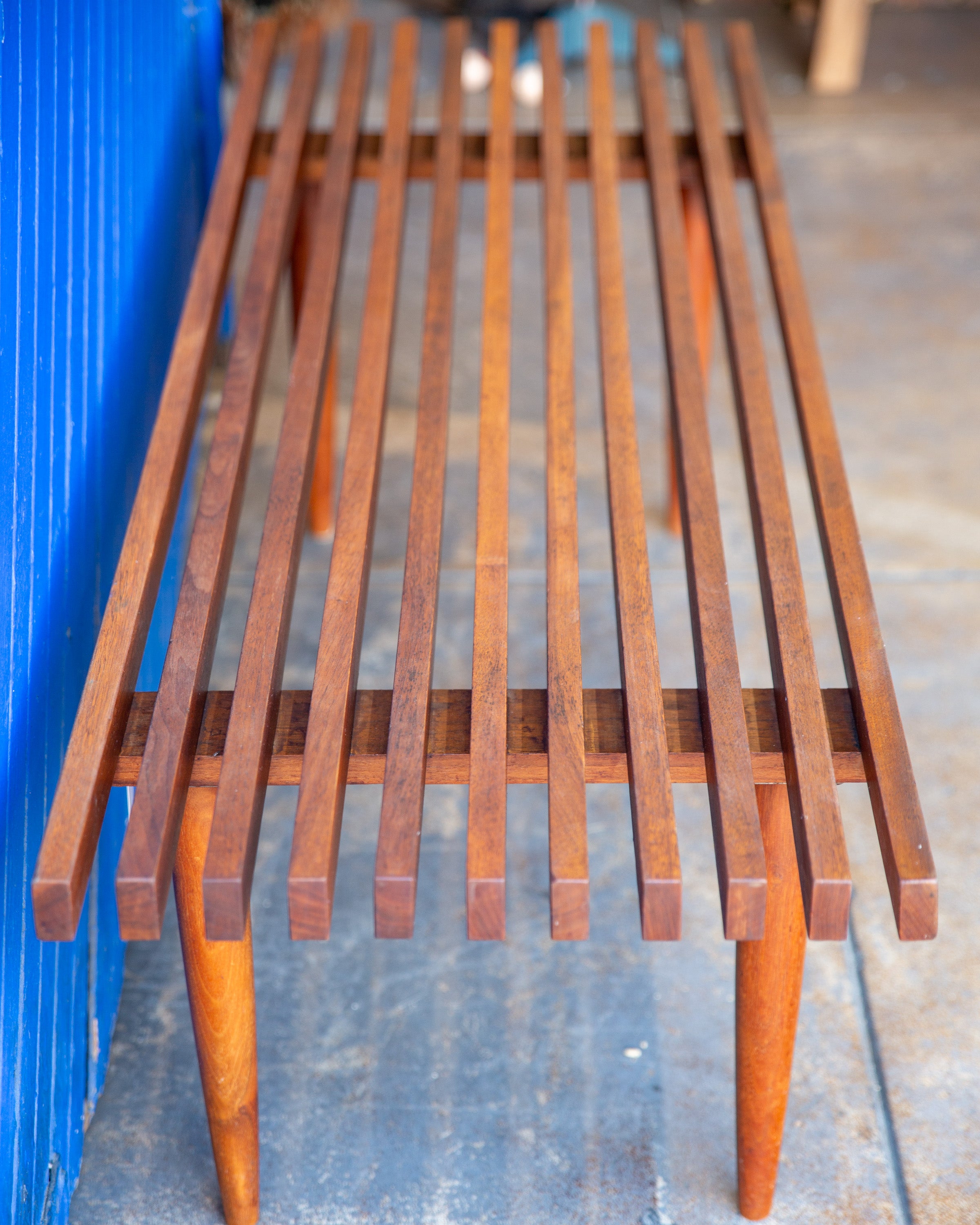 Mid-Century Wood Slat Coffee Table Bench