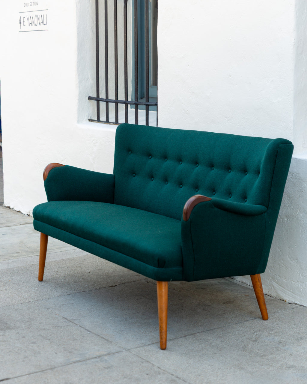 Danish Modern Love seat, Newly Reupholstered by Raf Simons