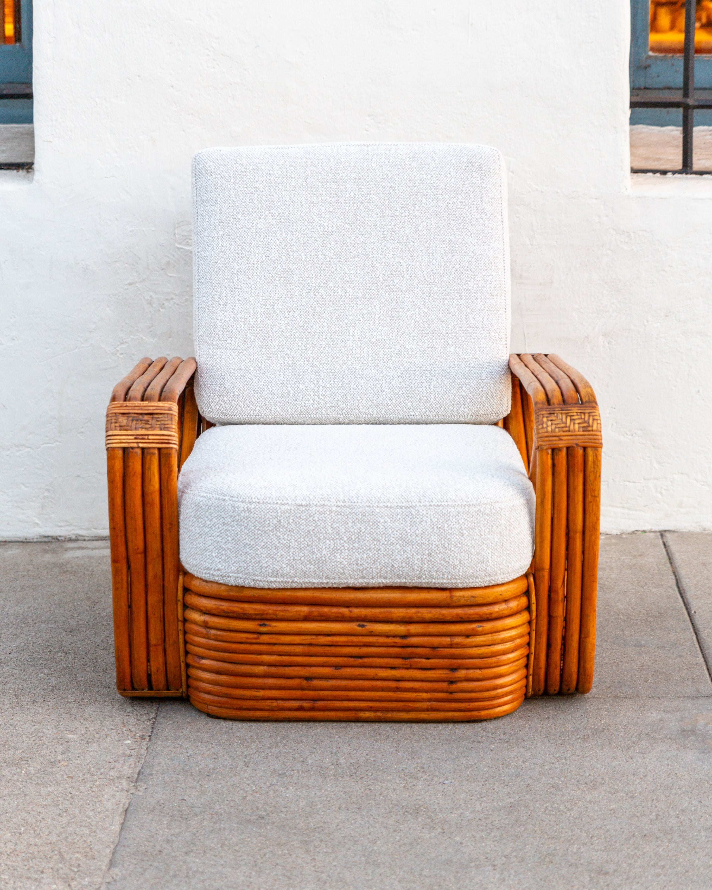 1940's Rattan Chair in the Style of Paul Frankl with New Giati Upholstery