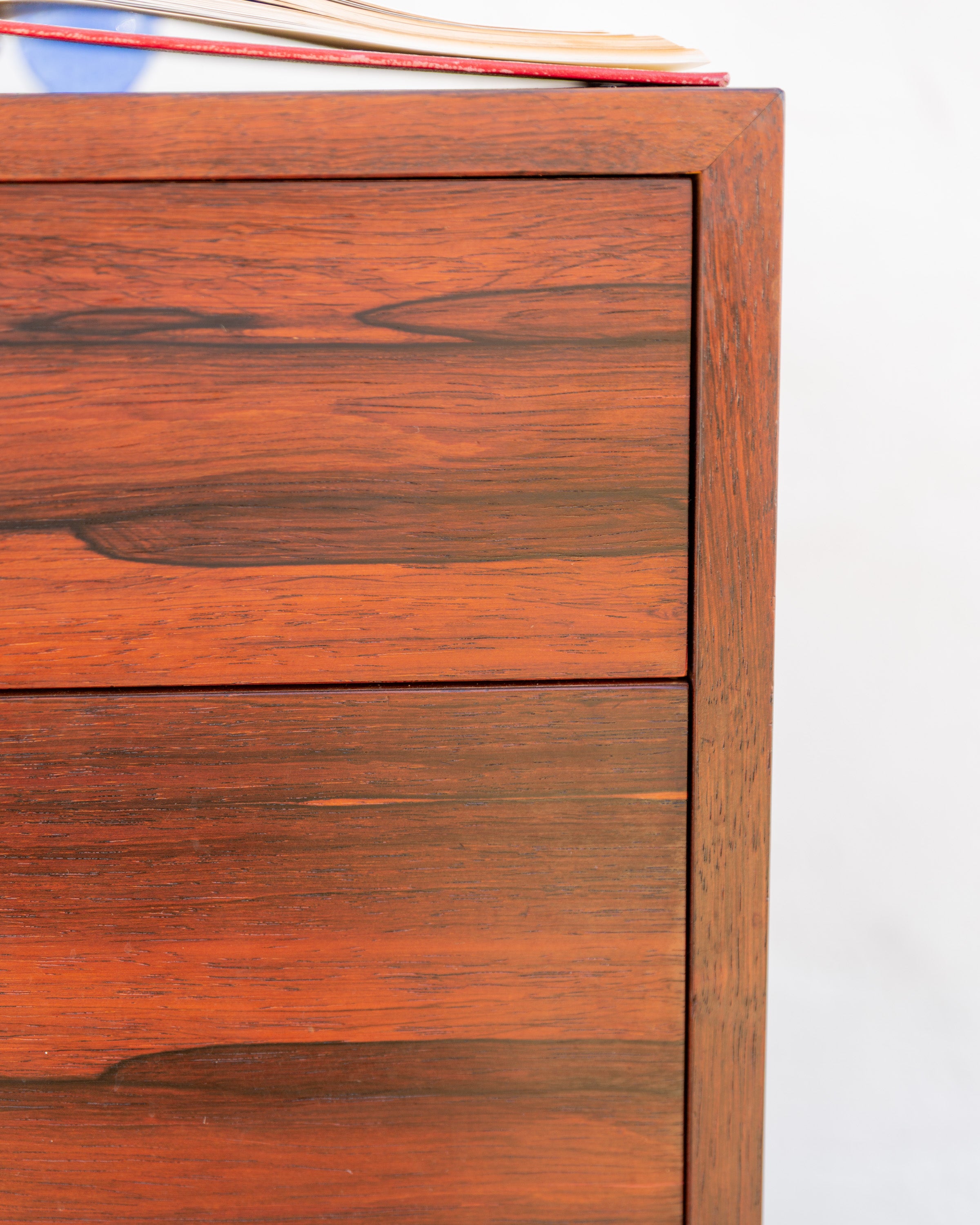 Rosewood 3 Drawer Chest Black Pulls Designed by Harvey Probler