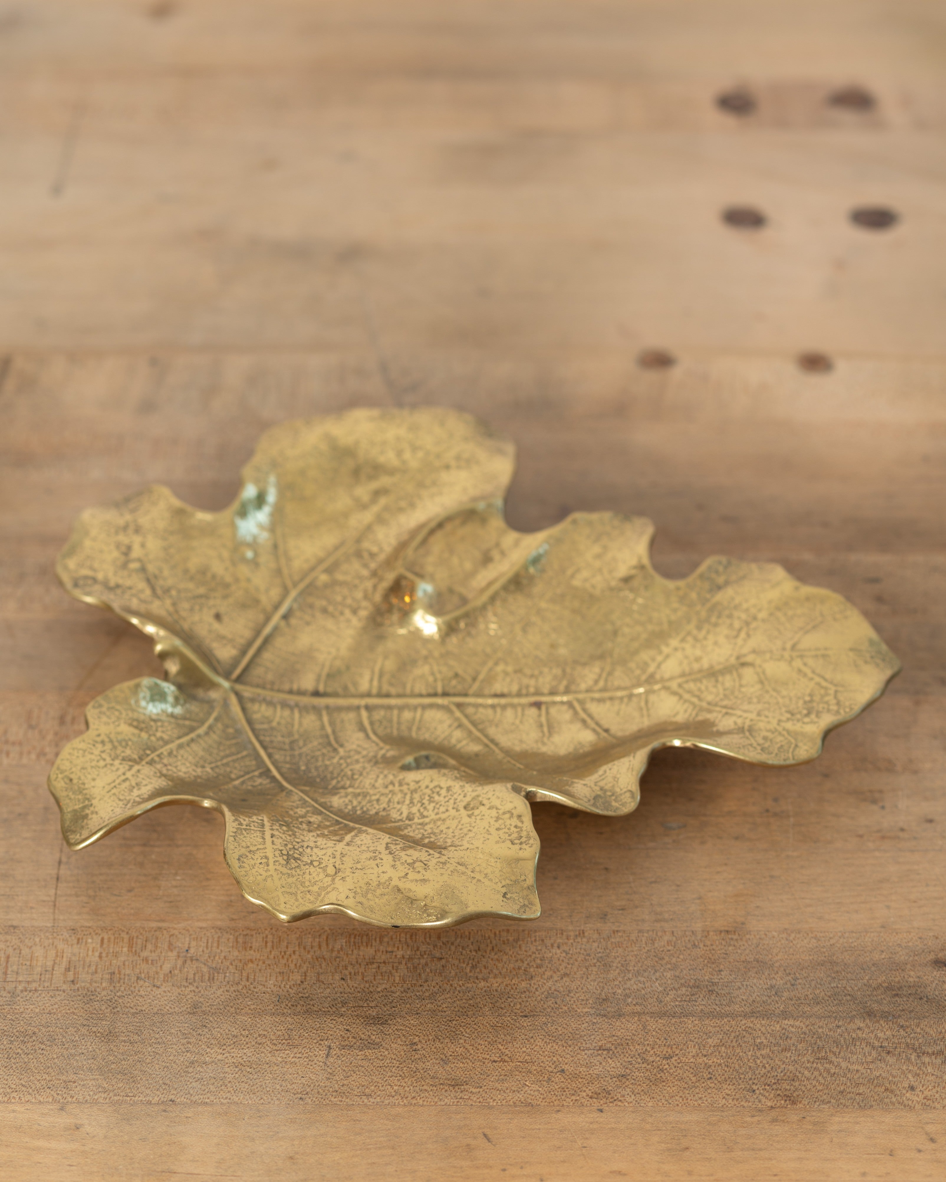 1950's Vintage Heavy Brass Oak Leaf Dish