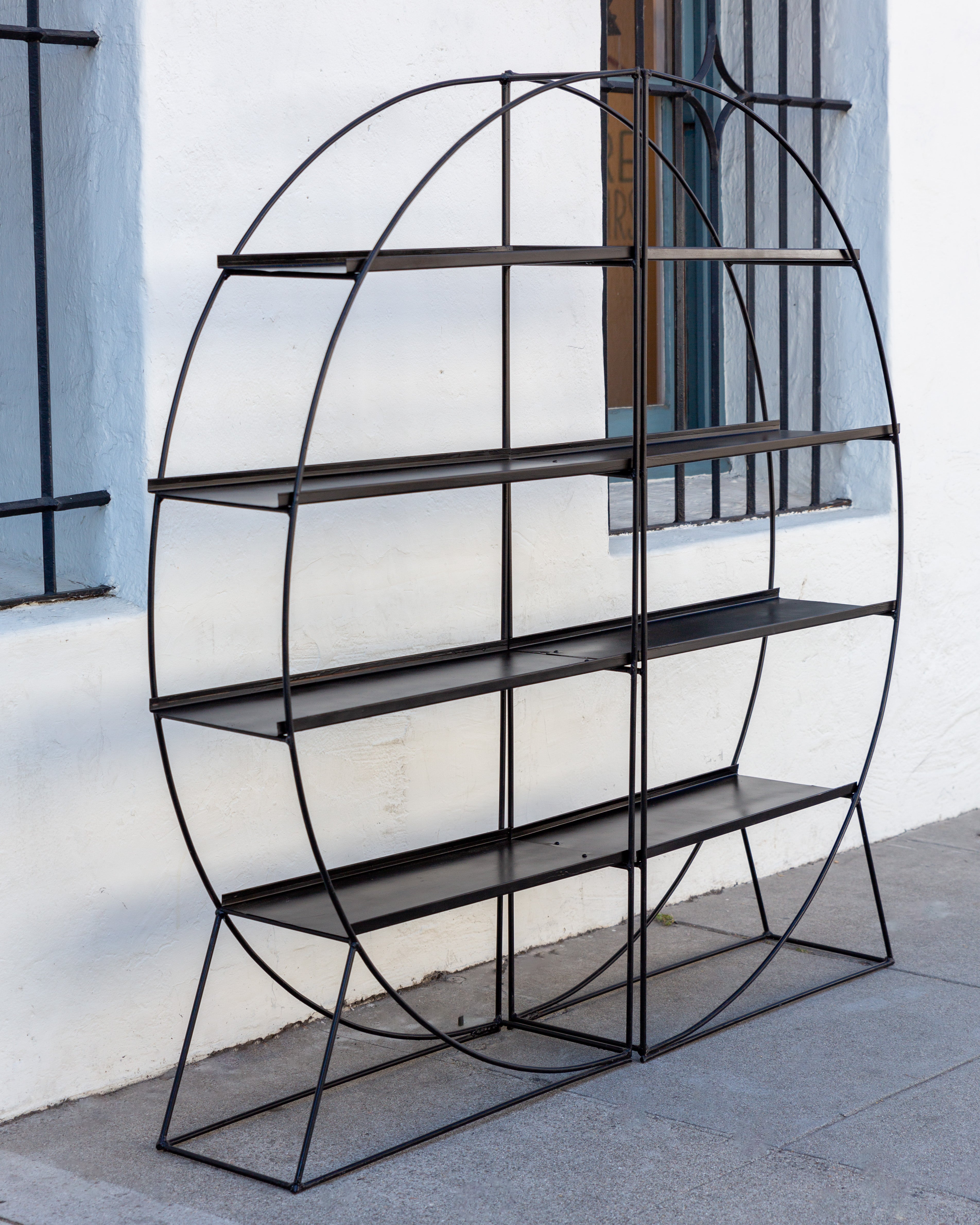 Mid Century Black Metal Full Moon Etagere Rack