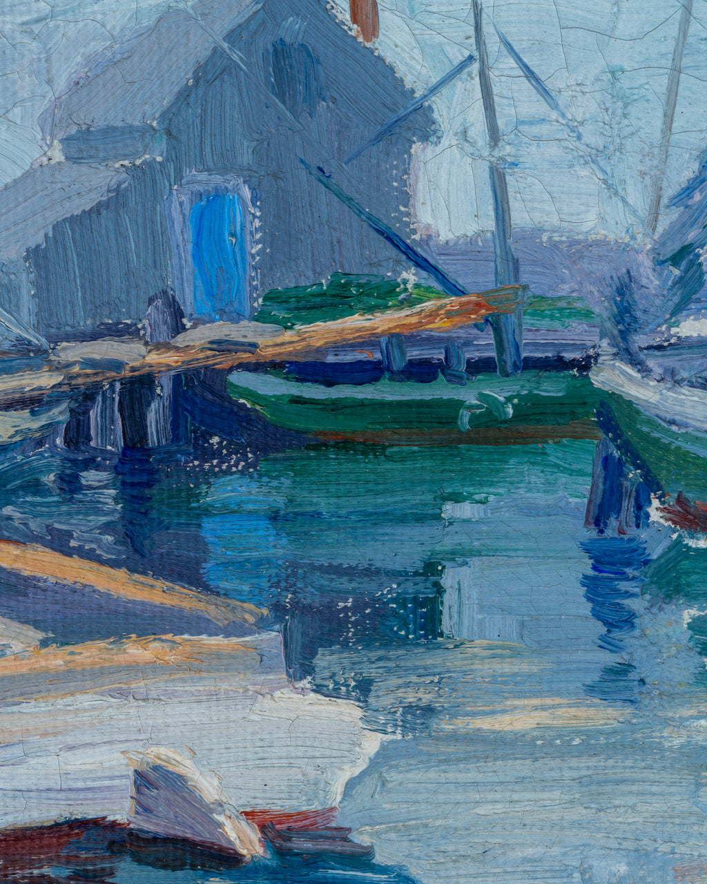 Vintage Harbor Painting With Boats, Mystery Artist