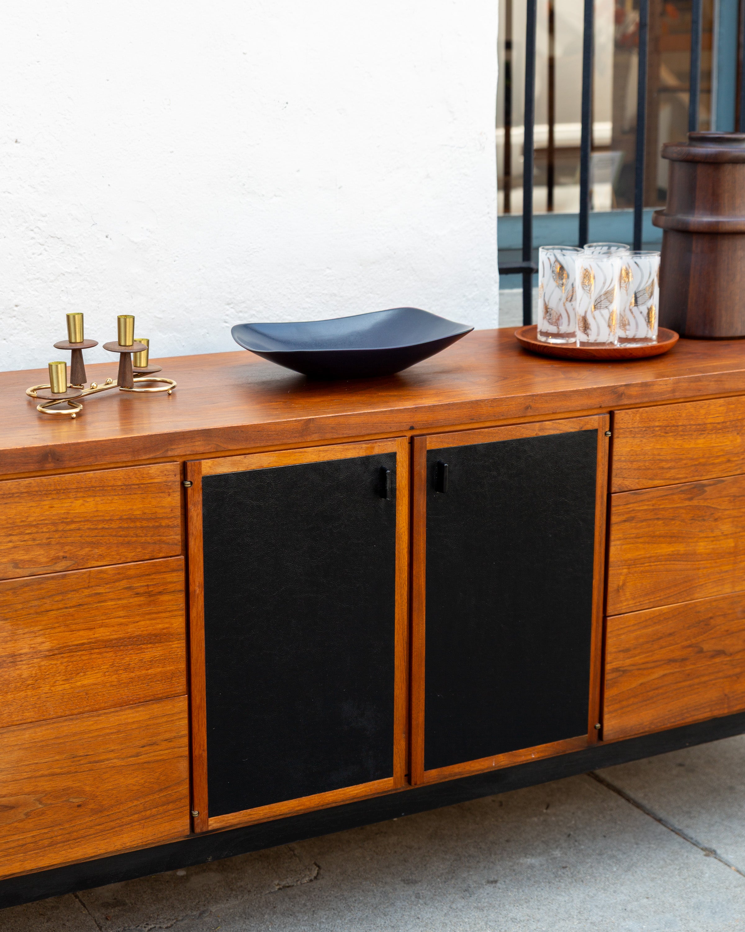 Mid-Century Jack Cartwright for Founders 9 Drawer Dresser with Black Leather Det