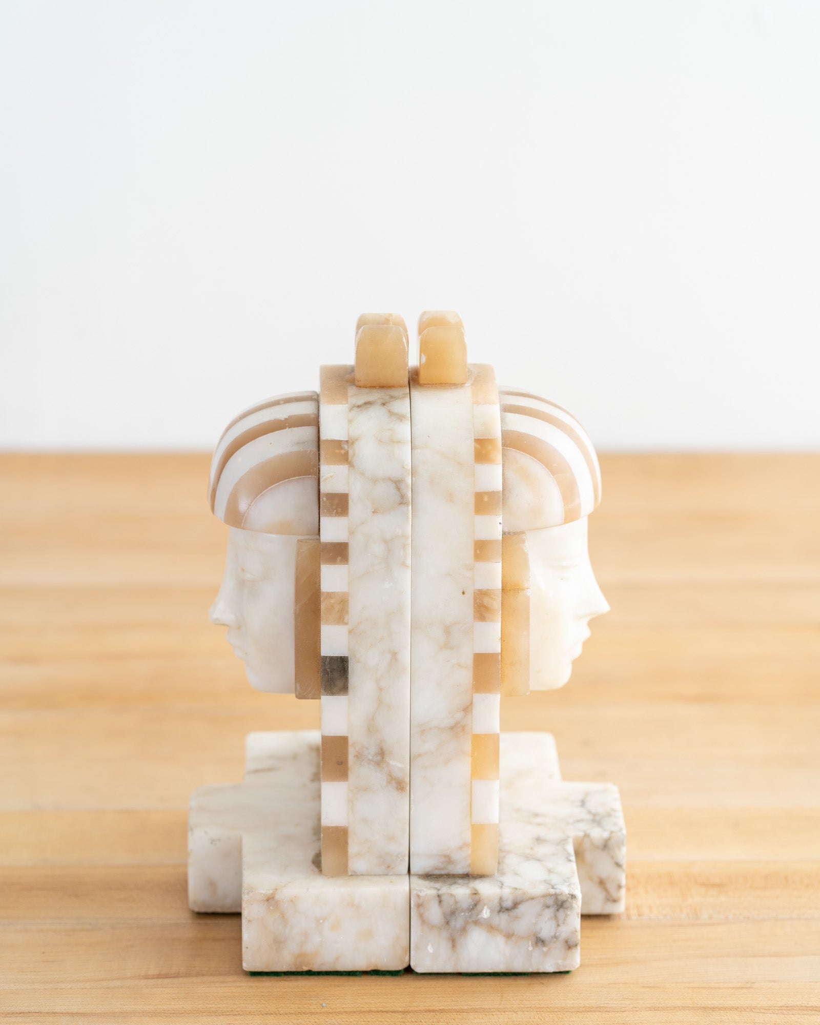 Pair of 1920's Hand Carved Italian Alabaster Art Deco Bookends