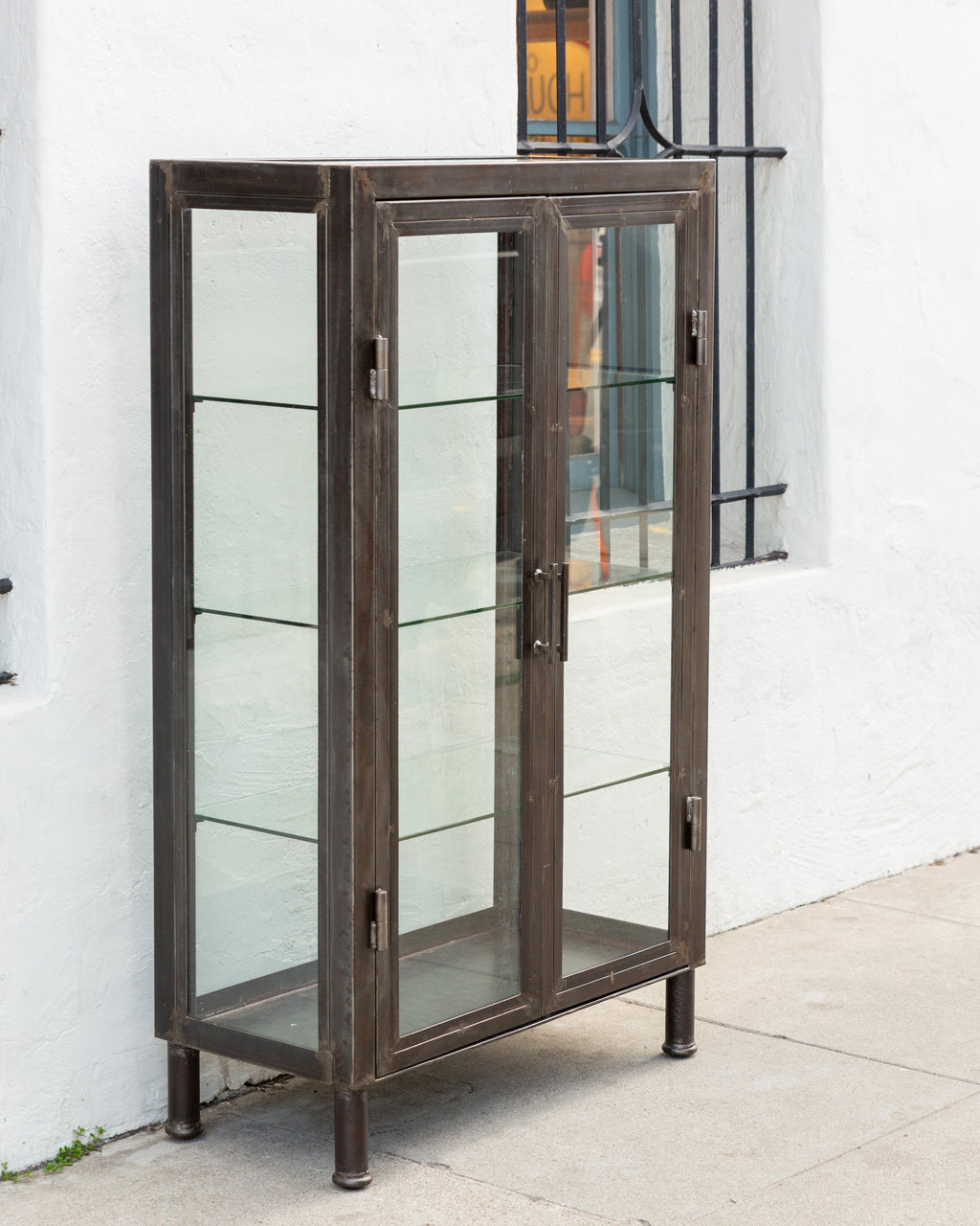 Large Steel Display Cabinet, Glass Sides, Top, and Two Doors