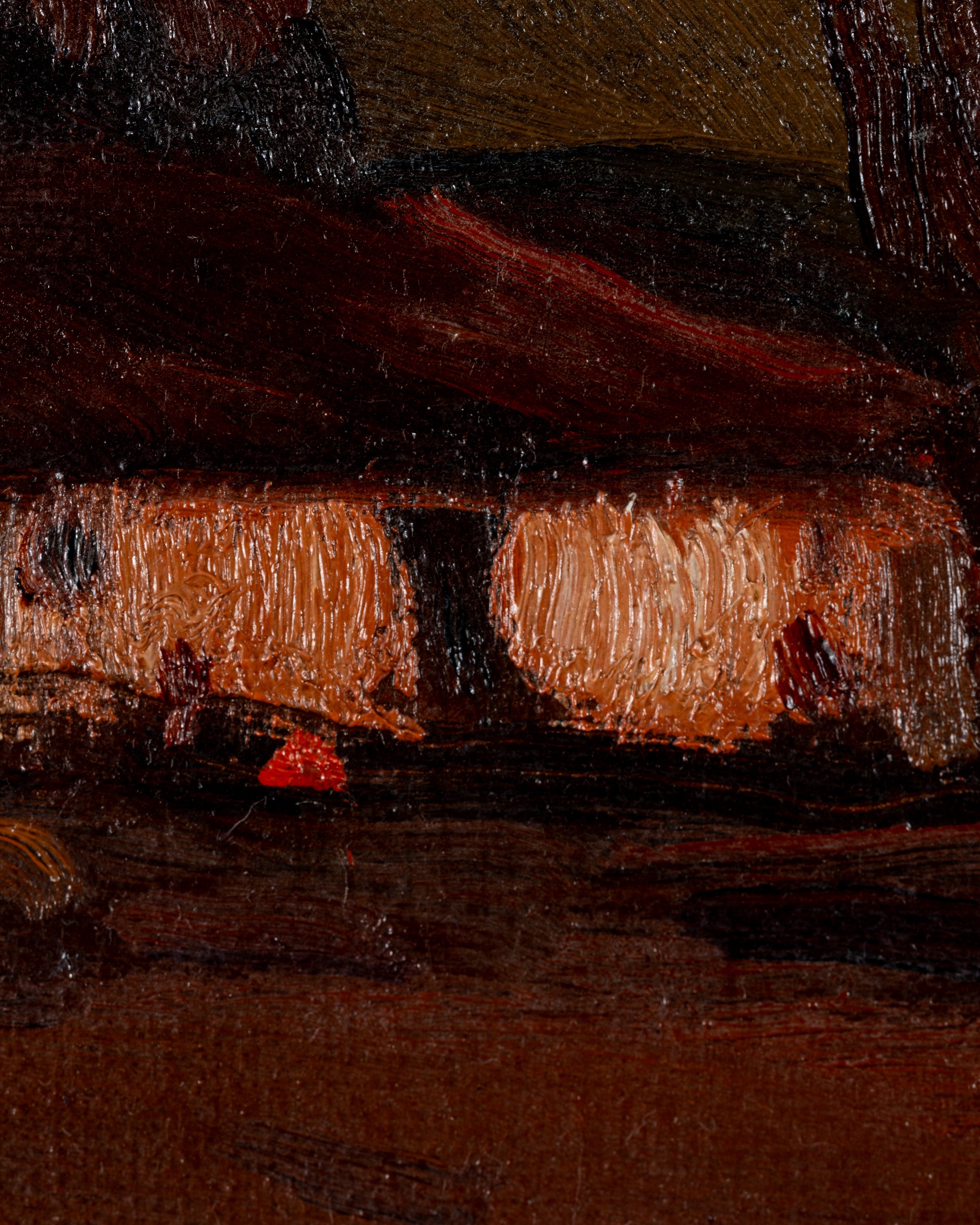 Antique Framed Oil On Canvas: "Country Farm Scene"