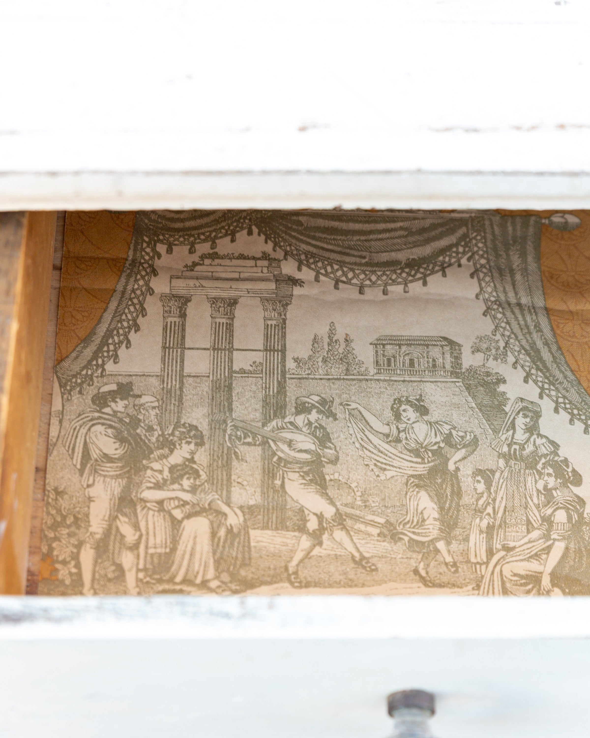 1920s Distressed White Three Drawer Chest