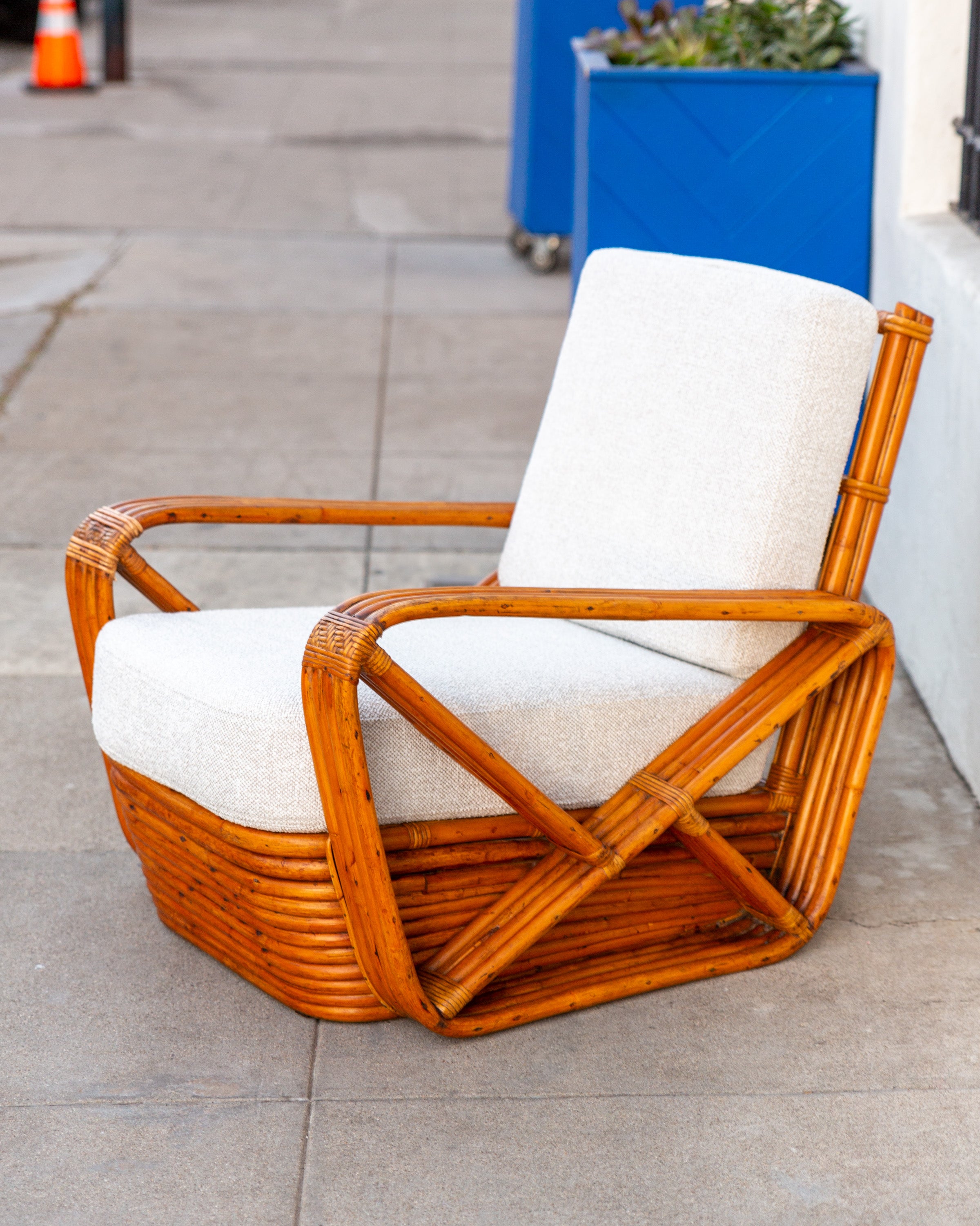 1940's Rattan Chair in the Style of Paul Frankl with New Giati Upholstery
