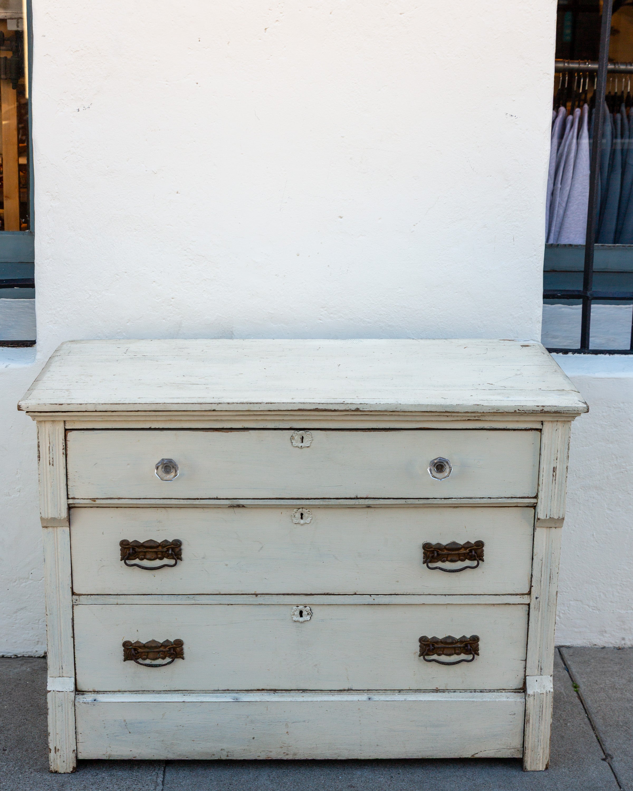 1920s Distressed White Three Drawer Chest