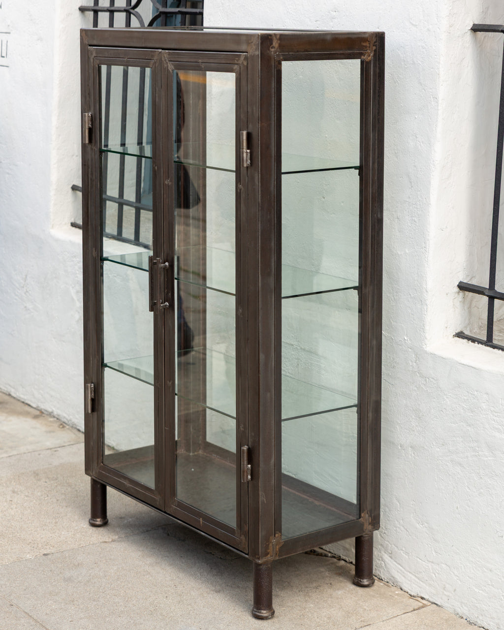 Large Steel Display Cabinet, Glass Sides, Top, and Two Doors