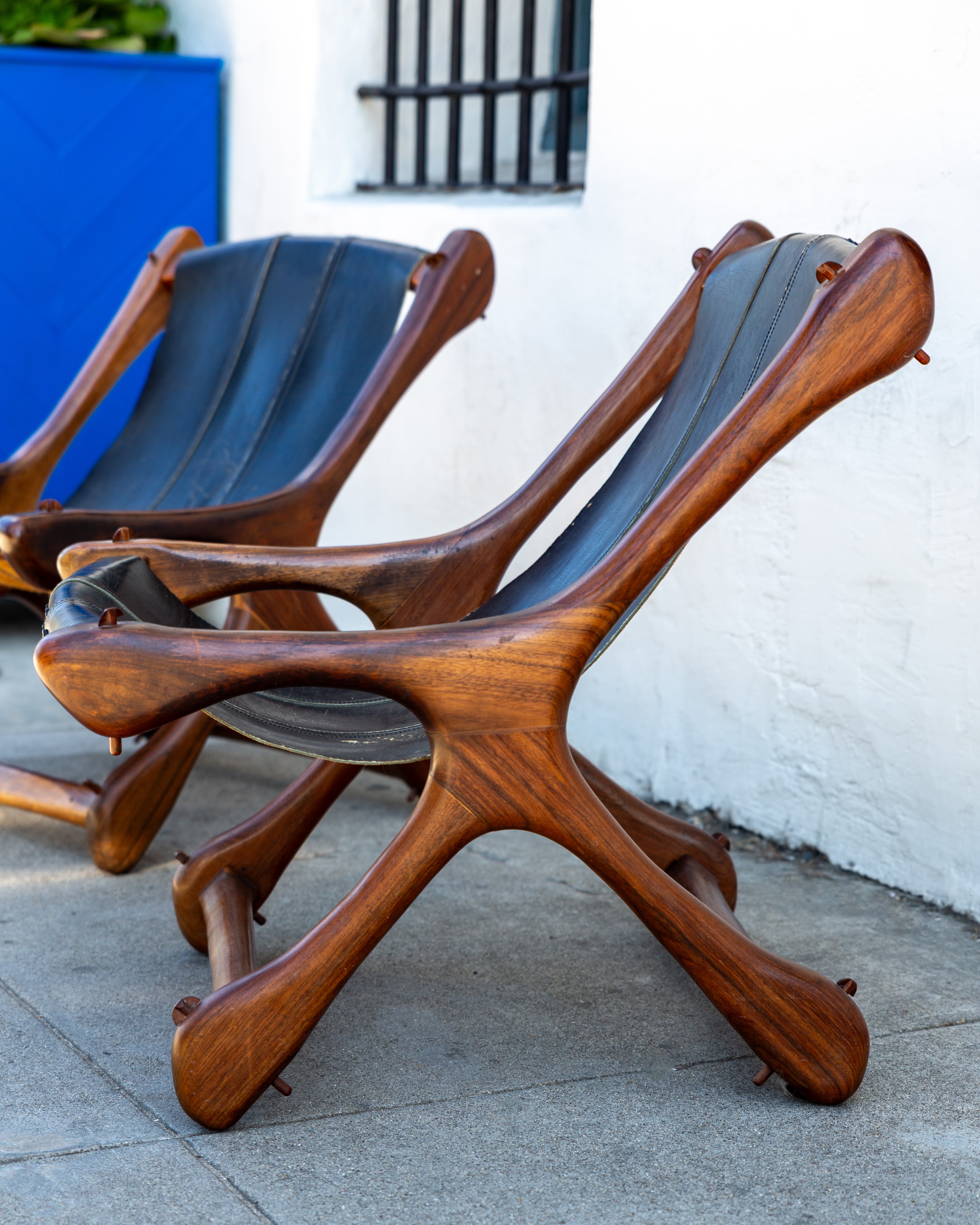 1960s Don Shoemaker Rosewood & Leather Sling Chairs- Pair