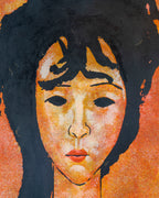 Vintage Italian Modern Cubism, Woman Portrait Lithograph Artist Amedeo Modiglian
