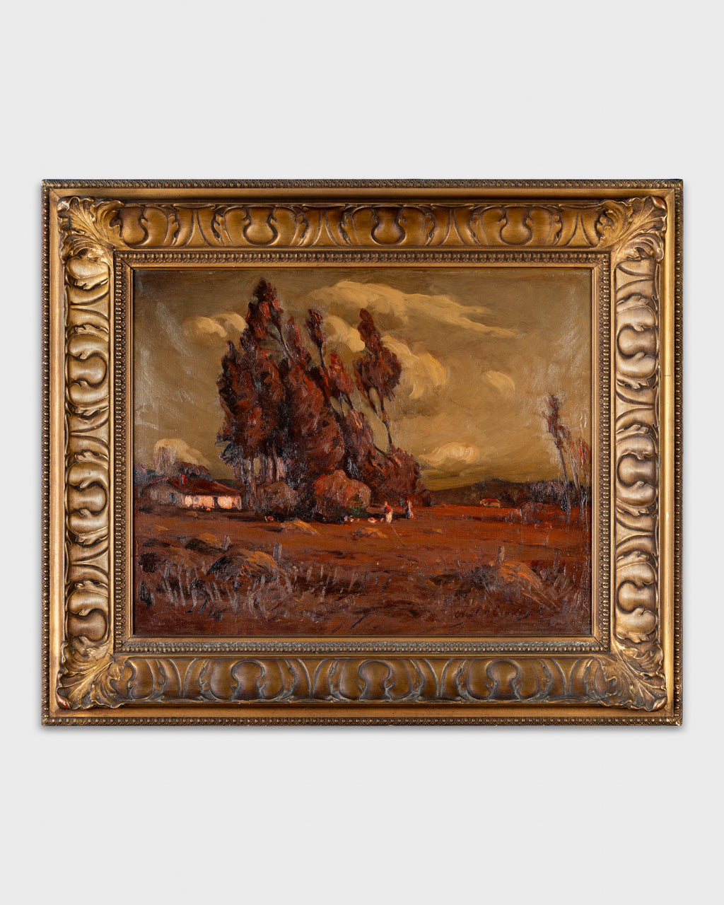 Antique Framed Oil On Canvas: "Country Farm Scene"