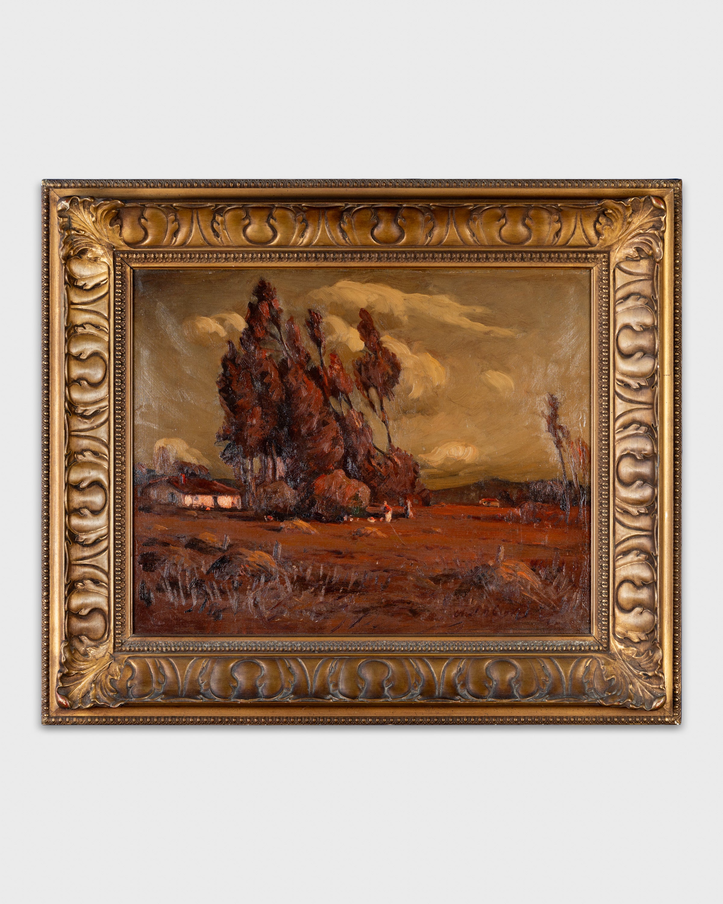 Antique Framed Oil On Canvas: "Country Farm Scene"