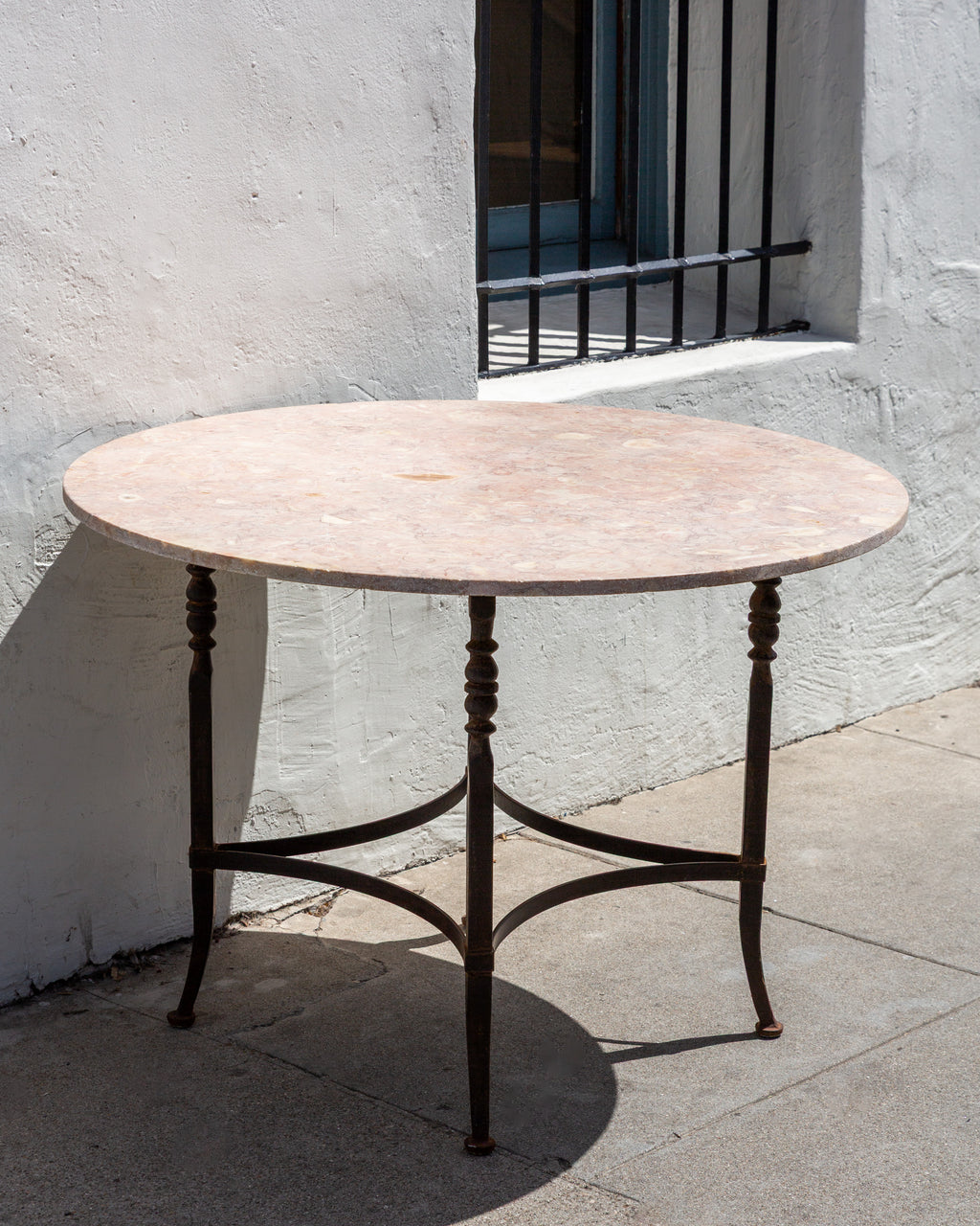 Vintage Iron Table Base with Pink Marble Top