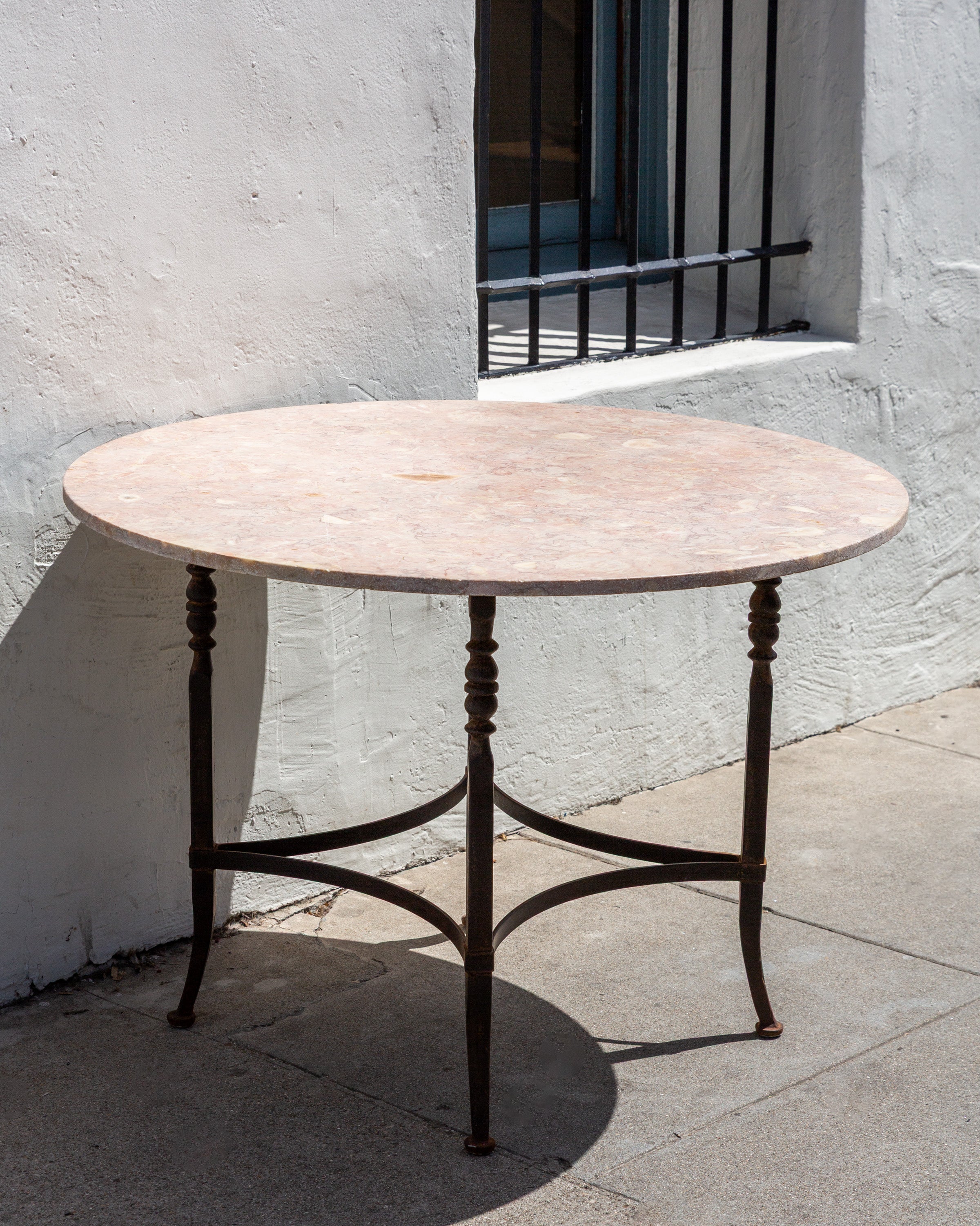 Vintage Iron Table Base with Pink Marble Top