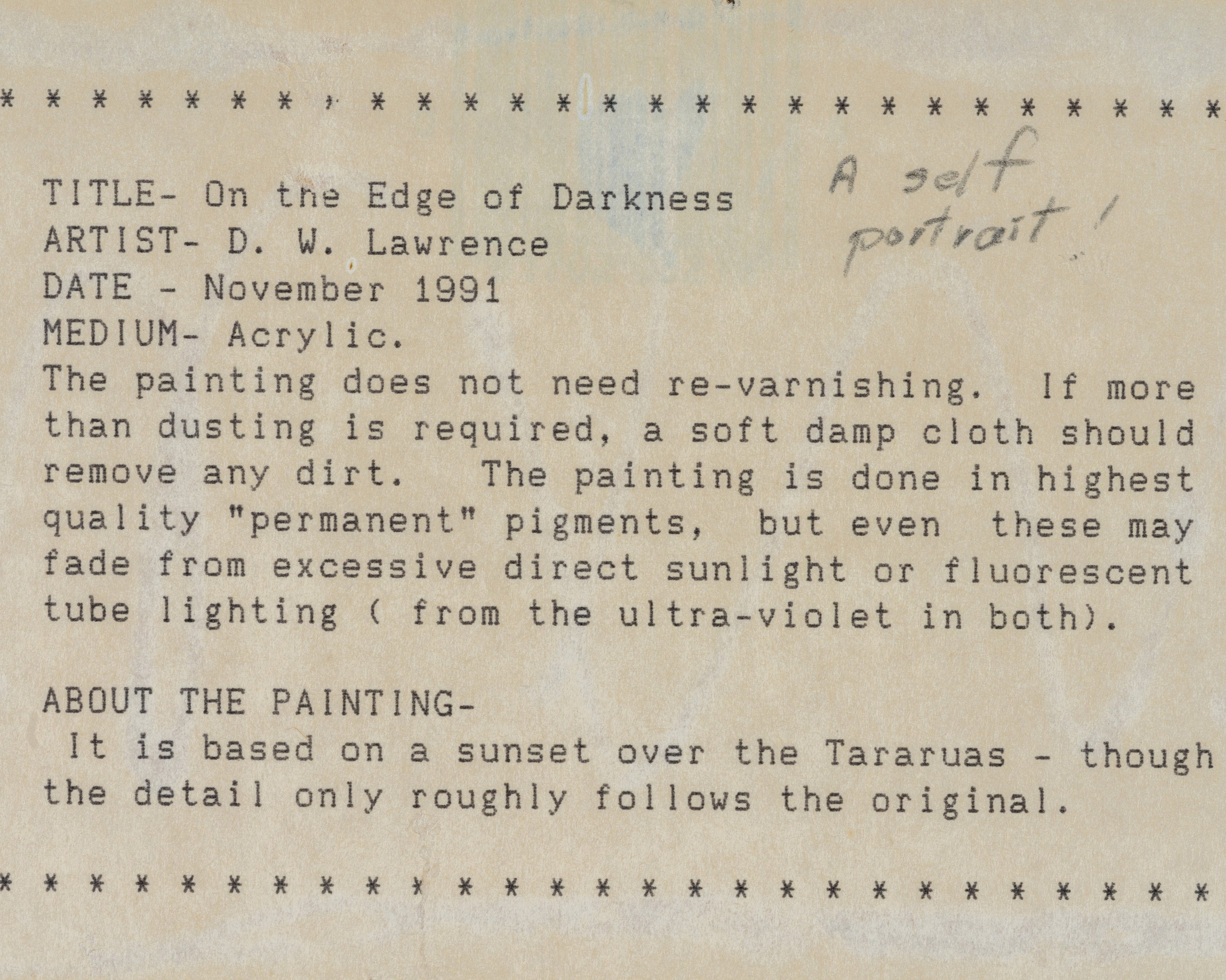 "On The Edge Of Darkness" By Artist David Lawrence