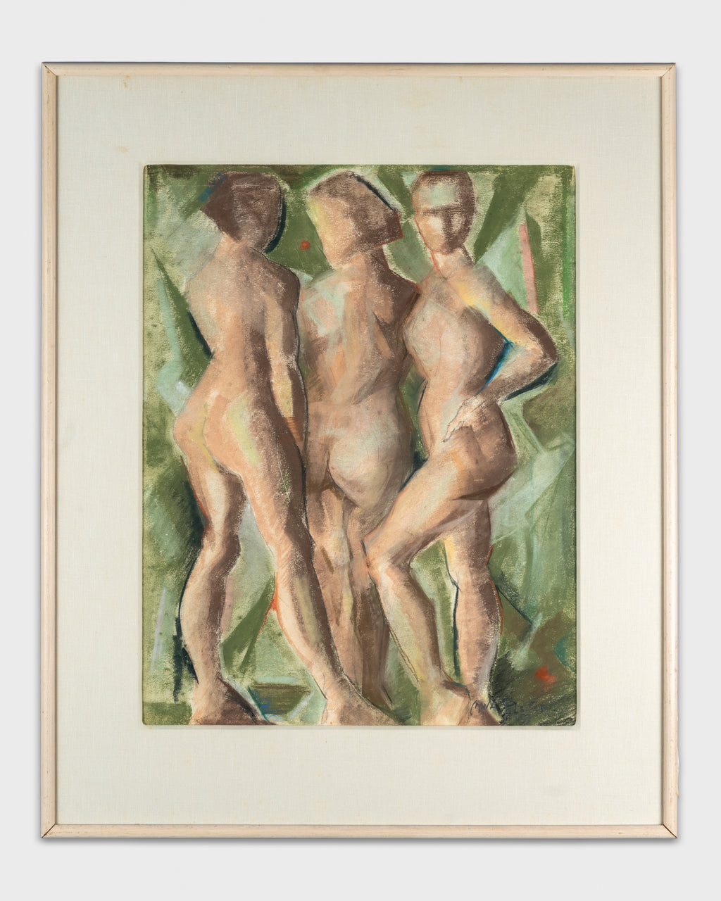Mid-Century Oil Pastel Painting "Standing Nudes, 1957" by Mina Pulsifer