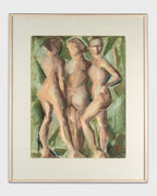 Mid-Century Oil Pastel Painting "Standing Nudes, 1957" by Mina Pulsifer