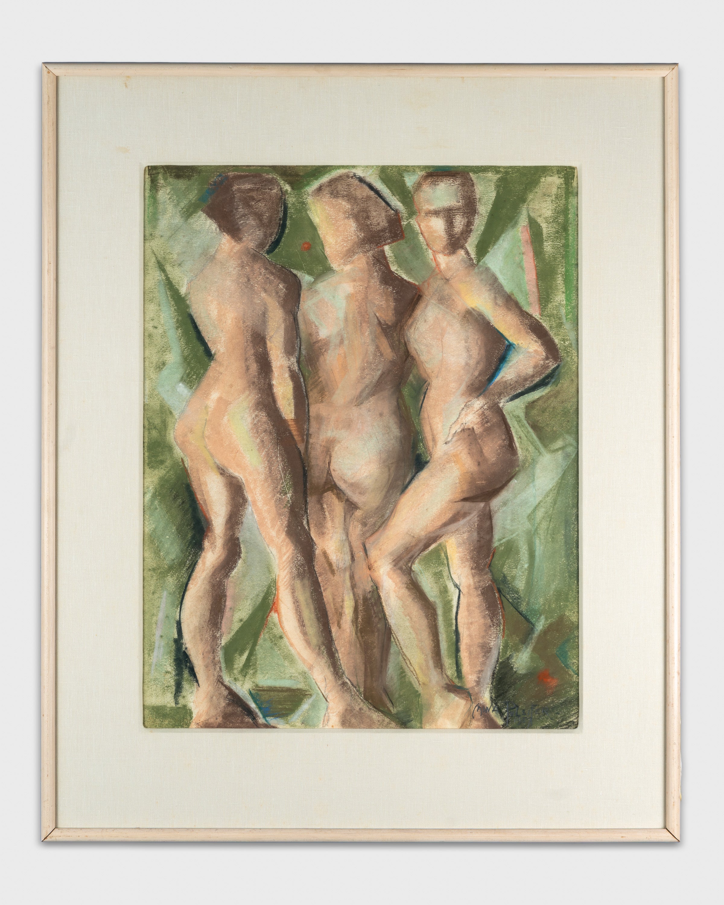 Mid-Century Oil Pastel Painting "Standing Nudes, 1957" by Mina Pulsifer