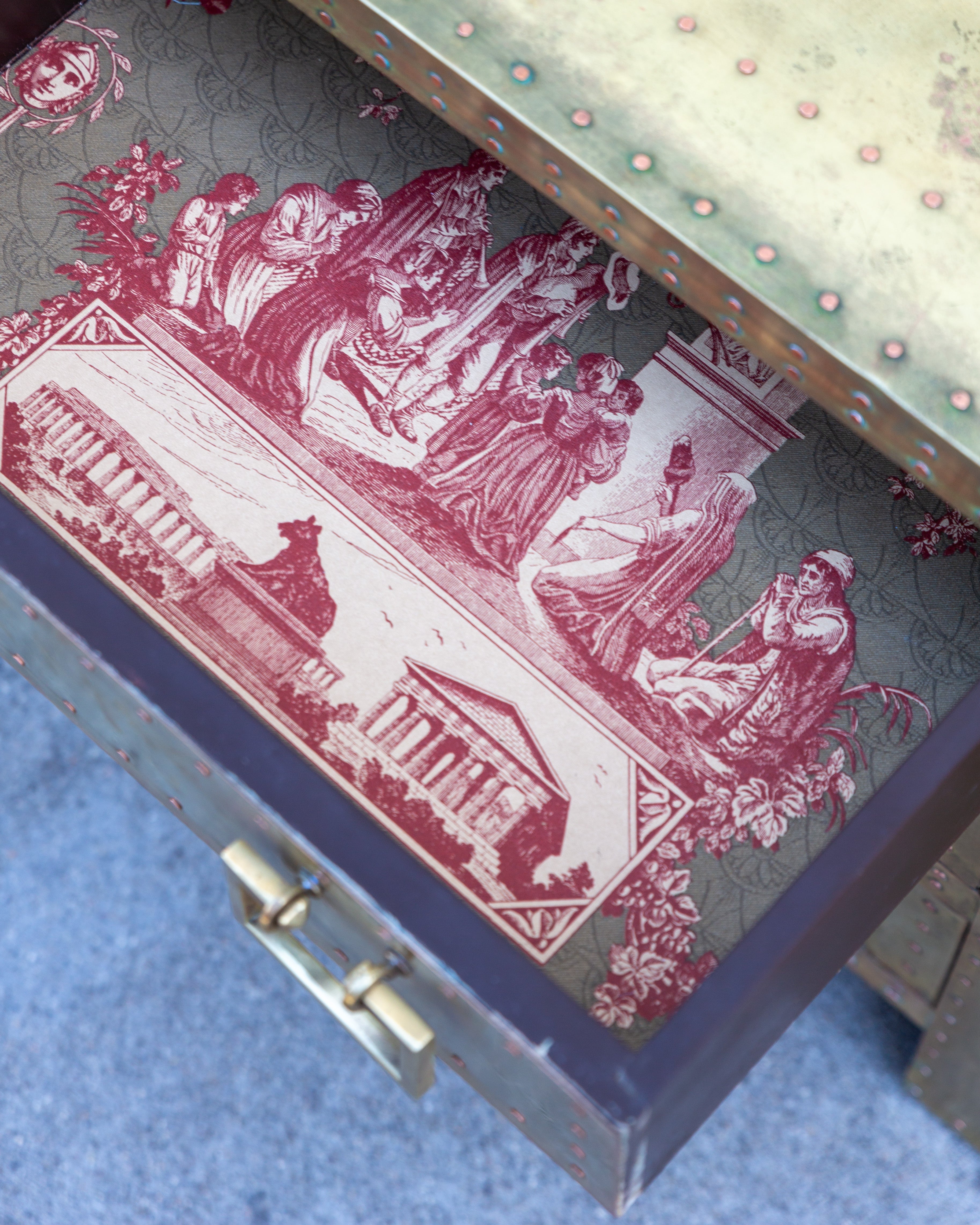 1970's Sarreid Ltd. Brass Clad 3 Drawer Chest with Natural Patina