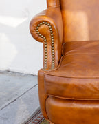 Vintage Brown Leather Wing Back Chair