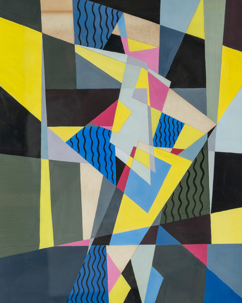 1940's Framed Painting, Cubist Tempera on Paper by Joel Rosen
