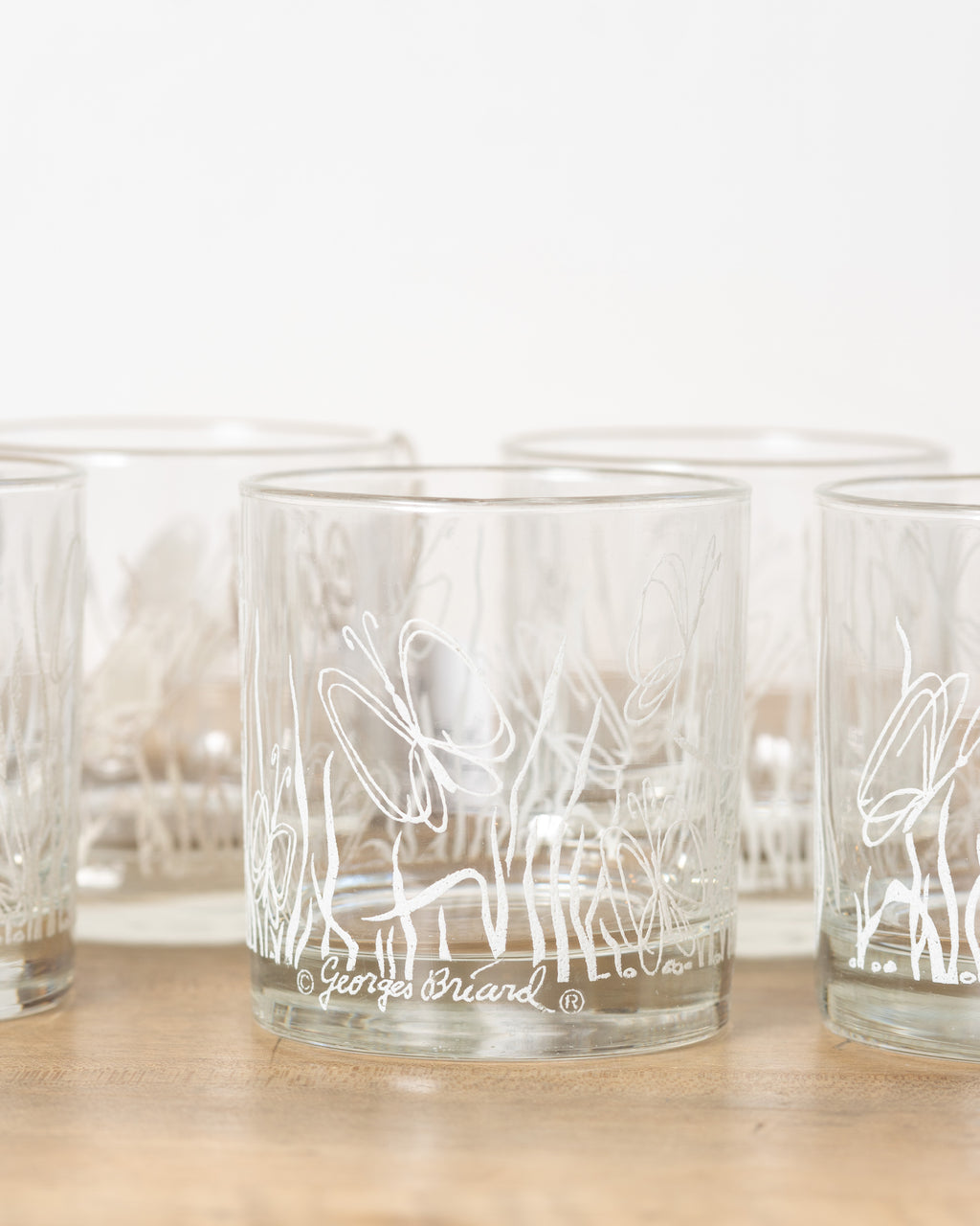 Mid Century Modern Georges Briard White Butterfly Glasses (Set of 8)