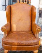 Vintage Brown Leather Wing Back Chair
