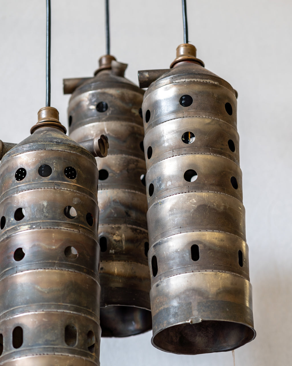 Vintage Jet Engine Combustion Chamber Burners Repurposed into Pendant Light