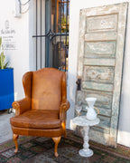 Vintage Brown Leather Wing Back Chair