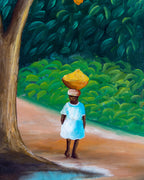 1940's Oil On Canvas Haitian Scene By C. Roland