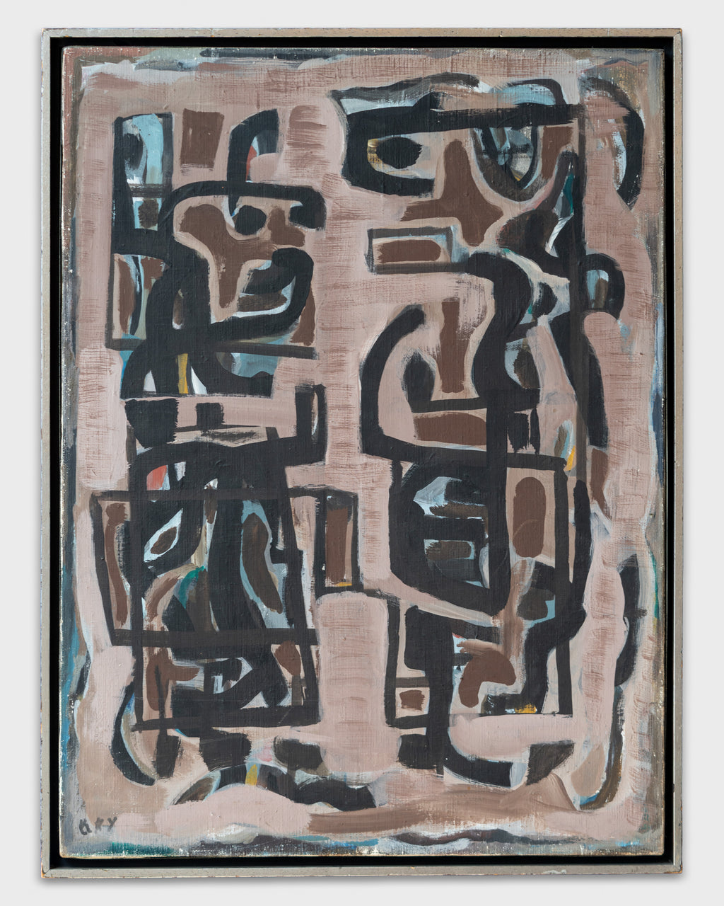 Framed Abstract Oil on Canvas,  Titled on Verso "Dos Caciques"