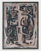 Framed Abstract Oil on Canvas,  Titled on Verso "Dos Caciques"