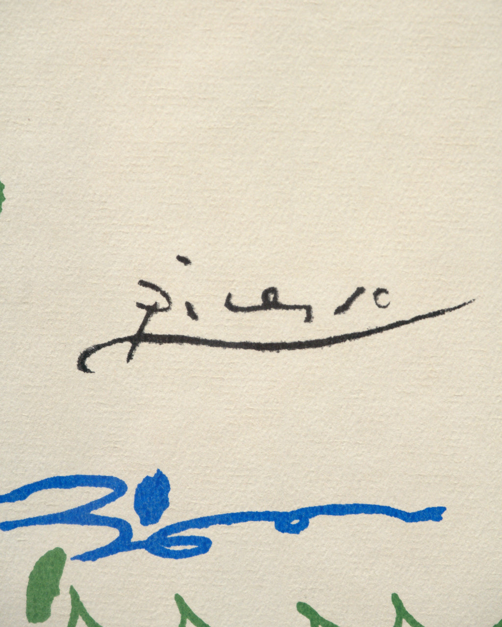 Detail of the Picasso signature printed in black in the plate at lower right of the lithograph.
