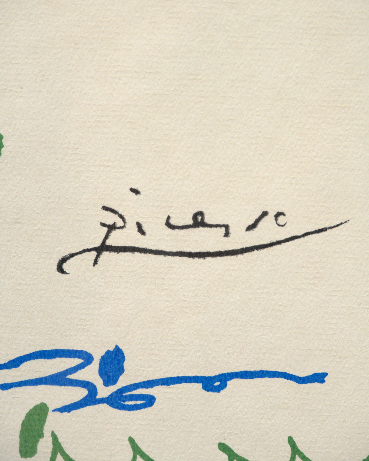 Detail of the Picasso signature printed in black in the plate at lower right of the lithograph.