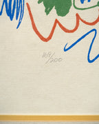 Detail of the pencil edition number 169/200 at lower left of the Picasso lithograph, above the gold mat fillet.